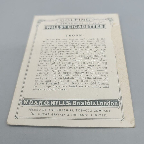 1924 Wills Golfing Golf Card #23 Troon Cigarette Trading Card Antique - Picture 7 of 7